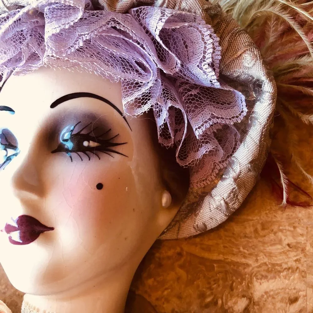 Vintage Unique Creations SF Porcelain Woman Bust Wall Mask Feather Victorian